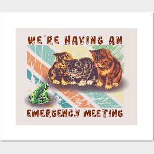 the kittens and frog meeting funny Posters and Art